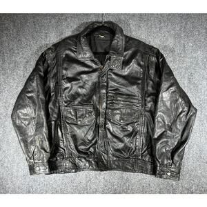 Vintage 90s Black Leather Jacket XL Distressed Bomber Grunge